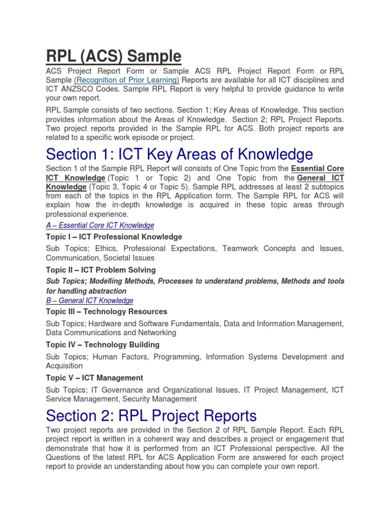 ACS RPL Sample Project Report Guide | PDF | Educational Technology ...
