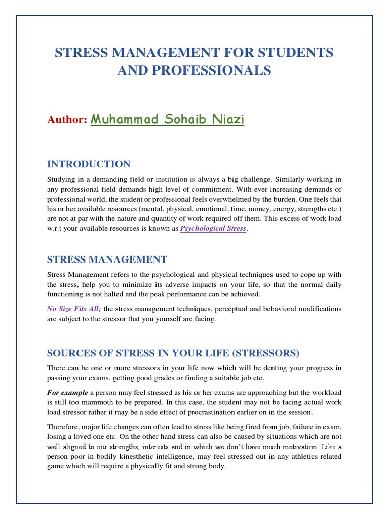 Stress Management For Students and Professionals | PDF | Stress ...