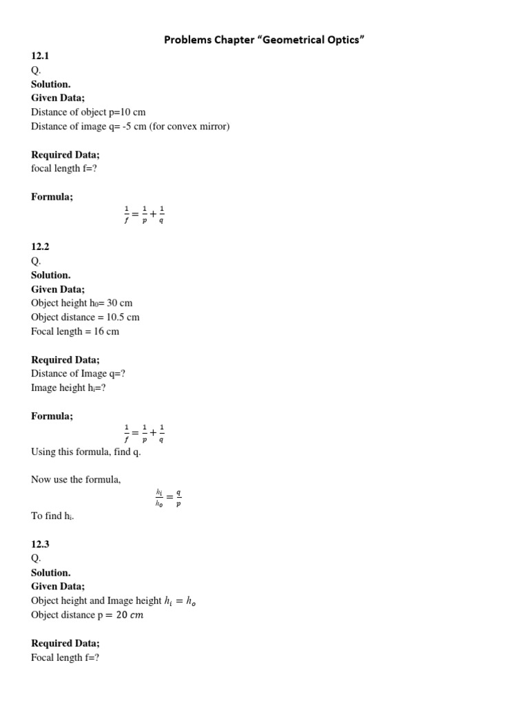 Problems Chapter Geometrical Optics | PDF | Lens (Optics) | Electrodynamics