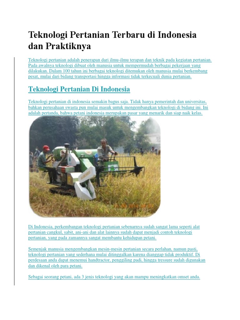 Teknologi Pertanian Terbaru Di Indonesia Dan Praktiknya Pdf