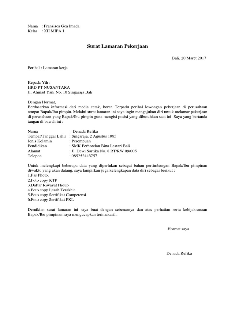 Download 94+ Contoh Surat Surat Lamaran Kerja Kelas Xii Gratis Terbaru