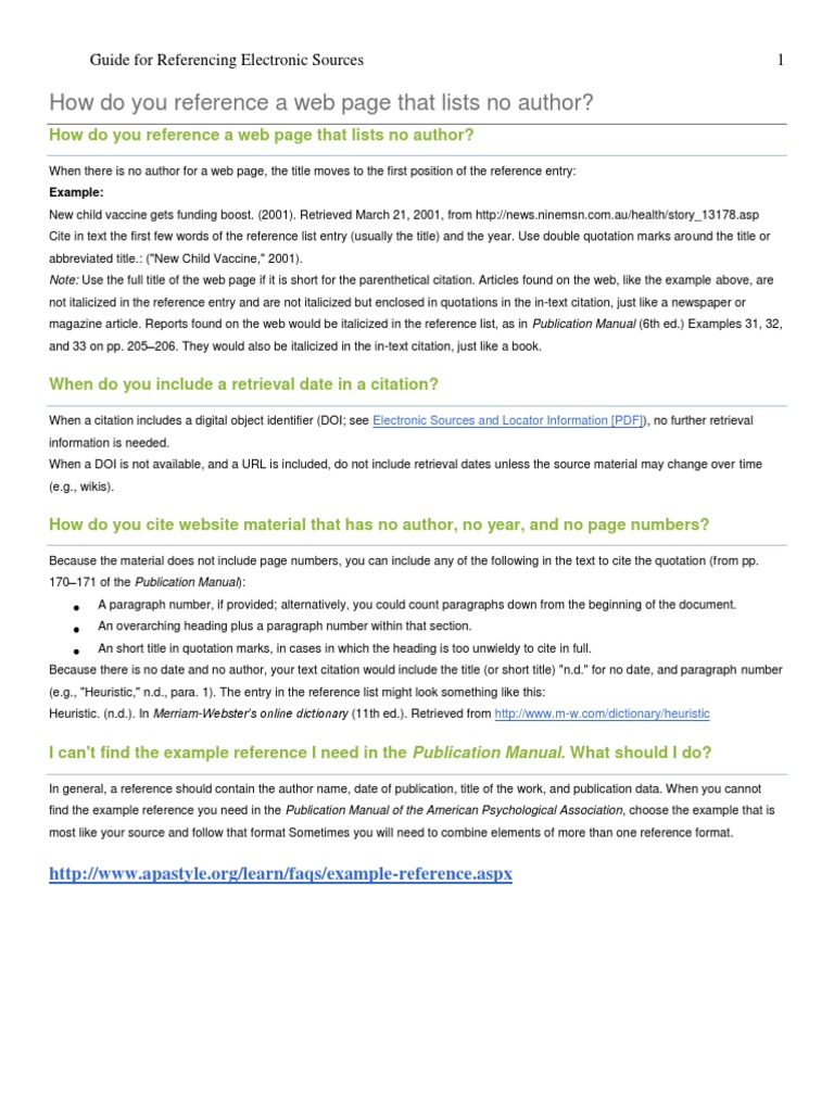 Guidelines for Referencing Electronic Sources Citation