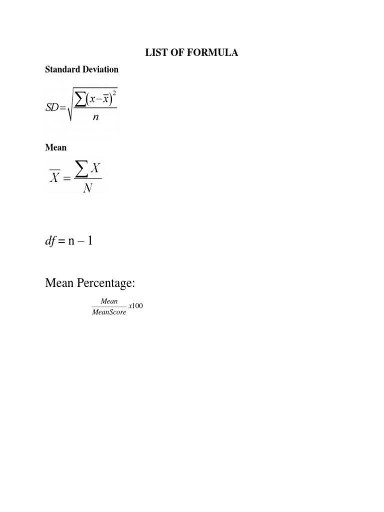 Mean Percentage:: List of Formula | PDF