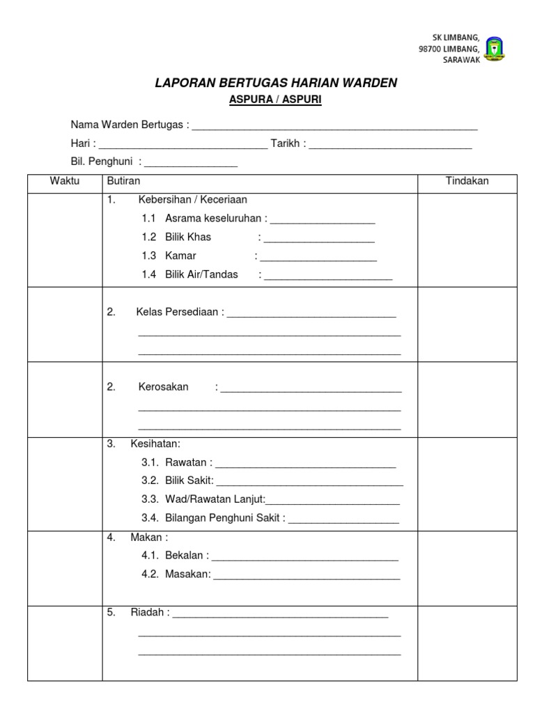 Laporan Bertugas Harian Warden Pdf