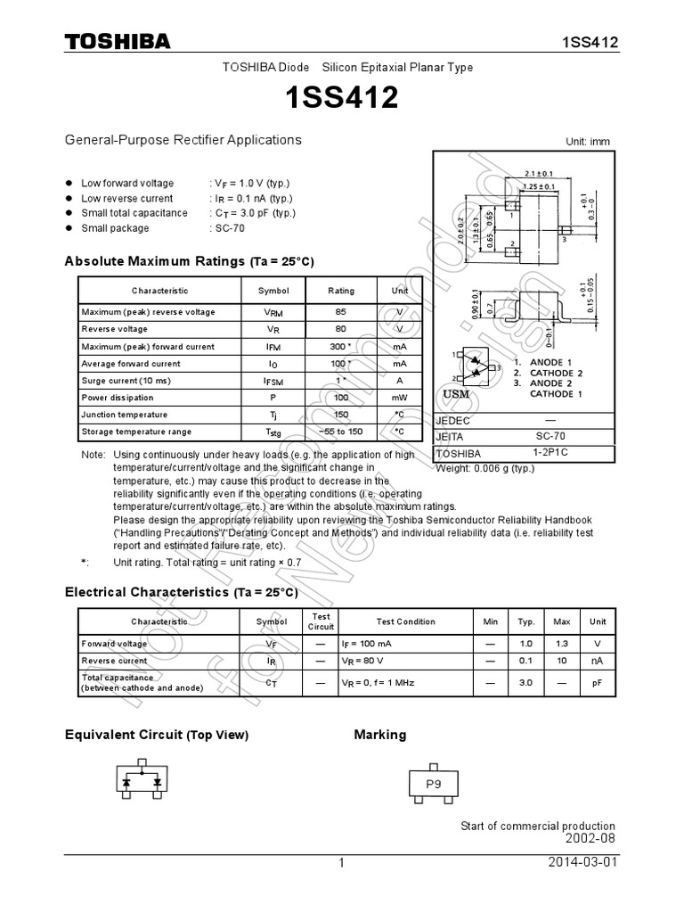 GeneralPurpose Rectifier Applications Absolute Maximum Ratings PDF