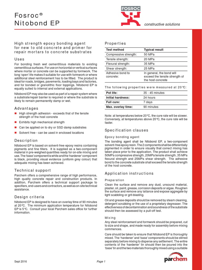 Nitobond EP TDS PDF Epoxy Shelf Life