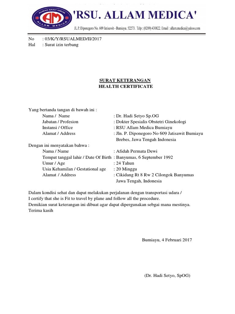 Surat Izin Terbang Ibu Hamil