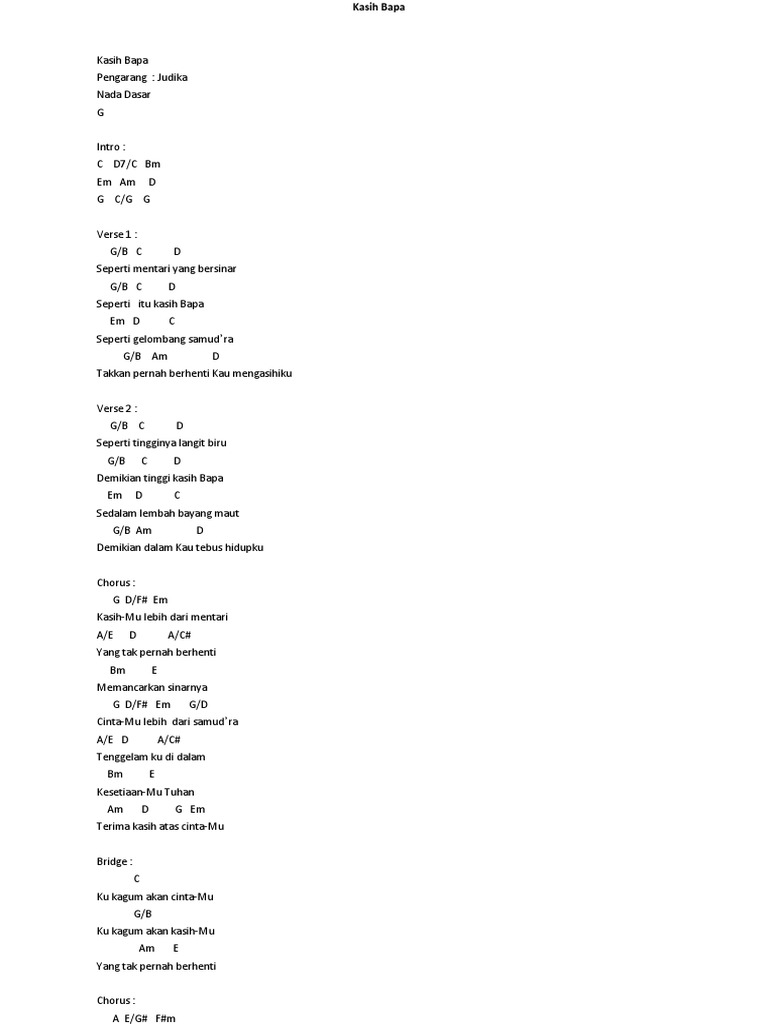 Lirik Lagu Rohani Kasih Bapa