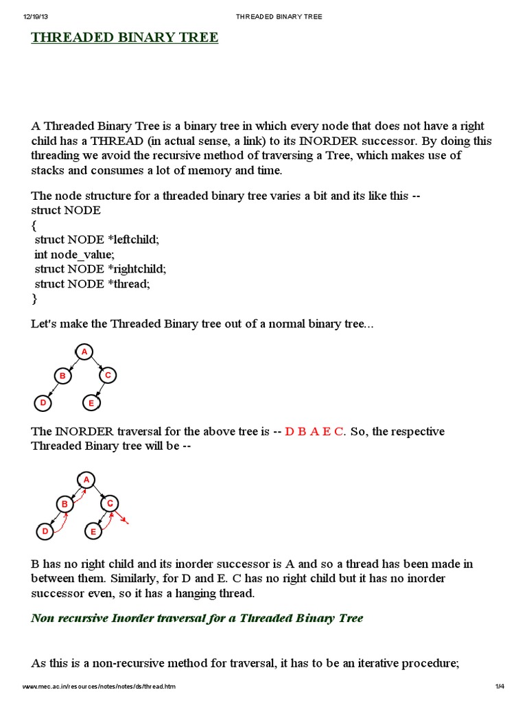 Threaded Binary Tree | PDF | Algorithms | Applied Mathematics