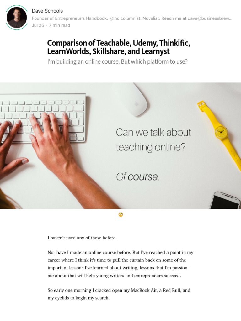 Comparison of Teachable, Udemy, Thinkific, LearnWorlds, Skillshare, and ...