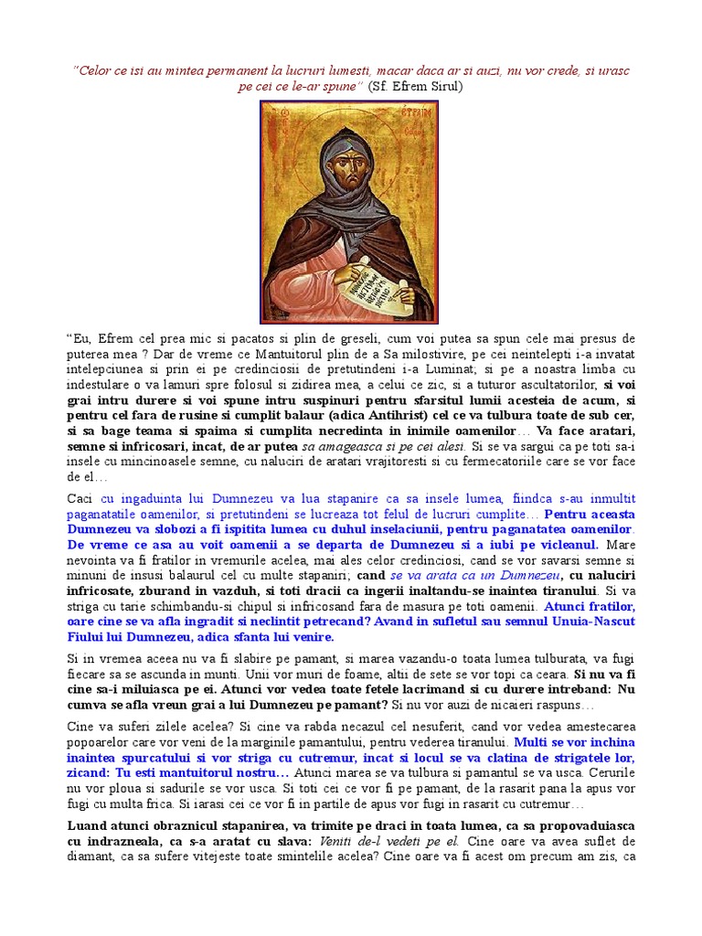 Sf. Efrem Sirul - Despre Inselaciunea Antihristului PDF | PDF