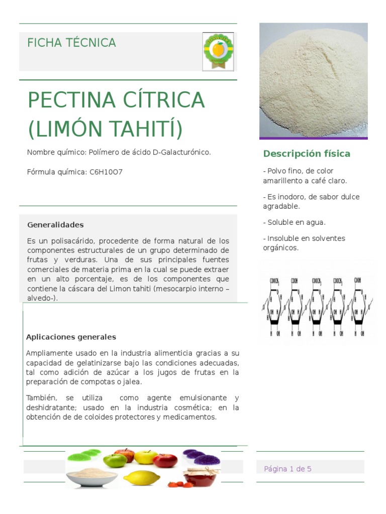 Ficha Técnica Pectina PDF Química Productos quimicos