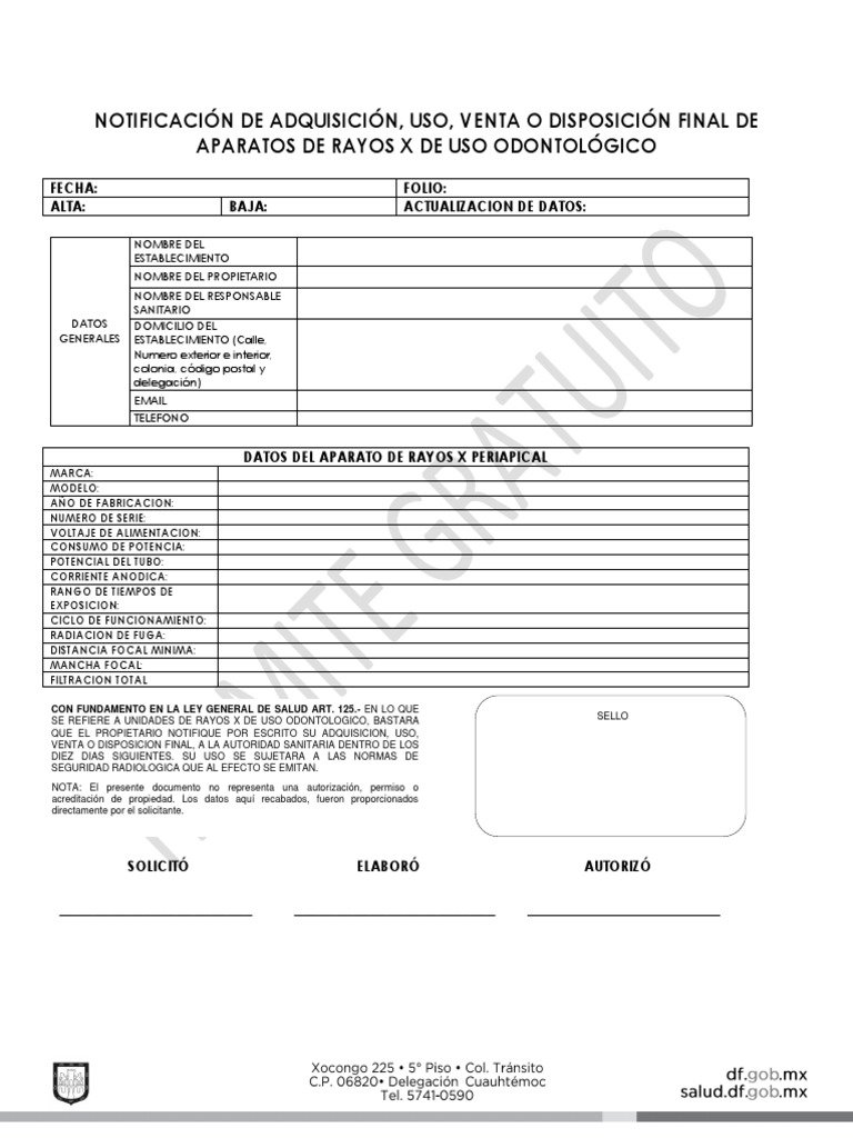 Formato de Notificacion Aparatos de Rayos x