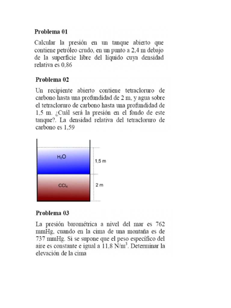 Problemas PRESION HIDROSTATICA | PDF