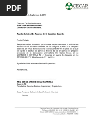 Carta Solicitud De Ascenso En El Escalafon