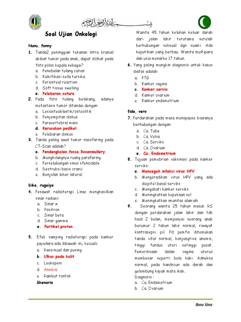 Soal Ujian Onkologi Unisa