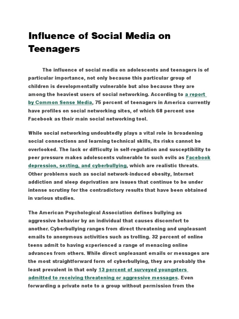 Influence of Social Media On Teenagers PDF Cyberbullying Social
