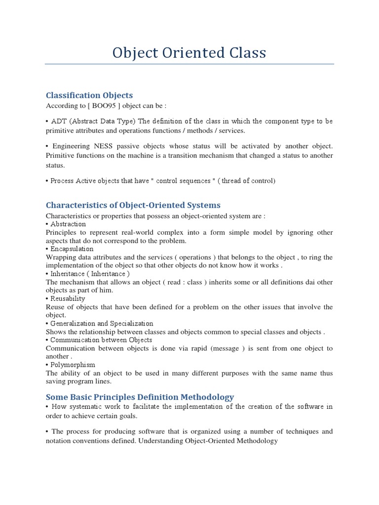 Object Oriented Class | PDF | Object (Computer Science) | Object ...