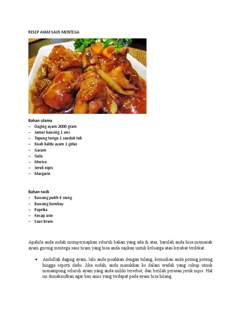 Resep Ayam Saus Mentega