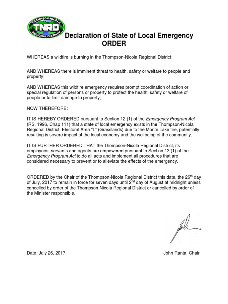 Thompson-Nicola Local Emergency Order | PDF