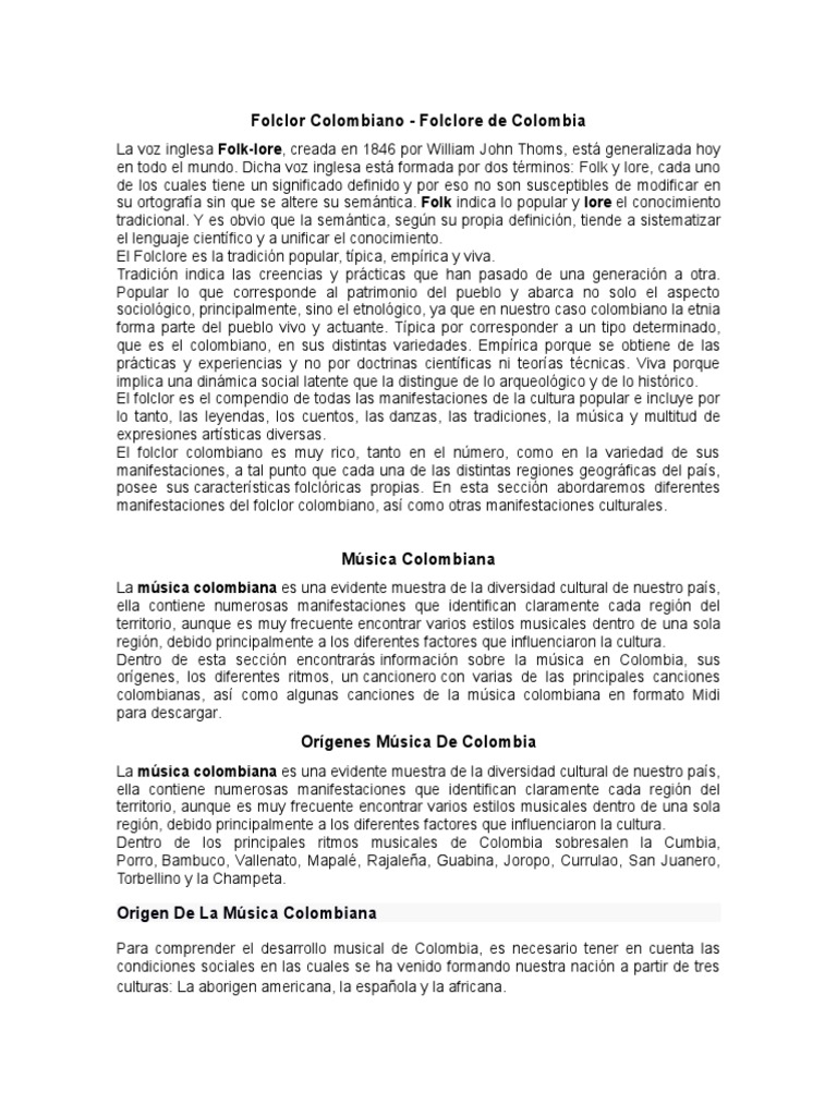 Folclor y Música de Colombia | PDF | Folklore | Colombia