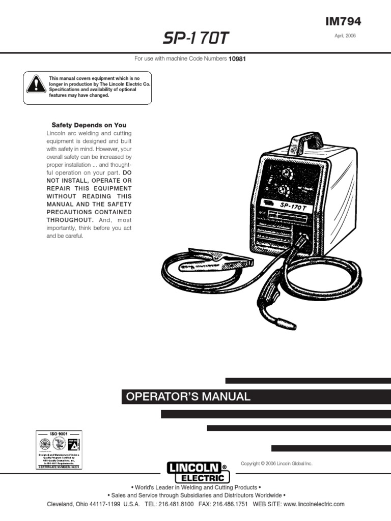 Lincoln Welding Sp 170t Im794 Welding Construction