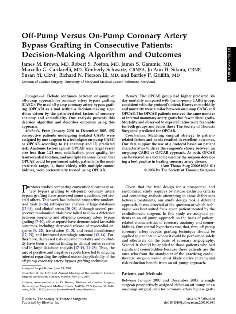 OffPump Versus OnPump Coronary Artery Bypass Grafting in Consecutive