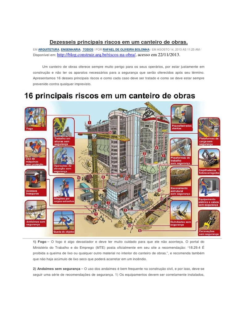 Principais Riscos em Canteiros de Obras | PDF | Guindaste (máquina) | Pneu