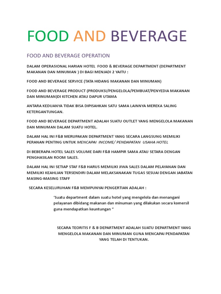 Food and Beverage Training PDF