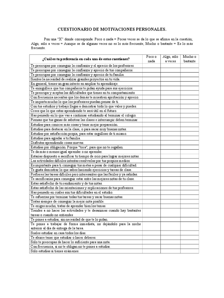 Cuestionario de Motivaciones Personales | PDF | Motivación | Motivacional