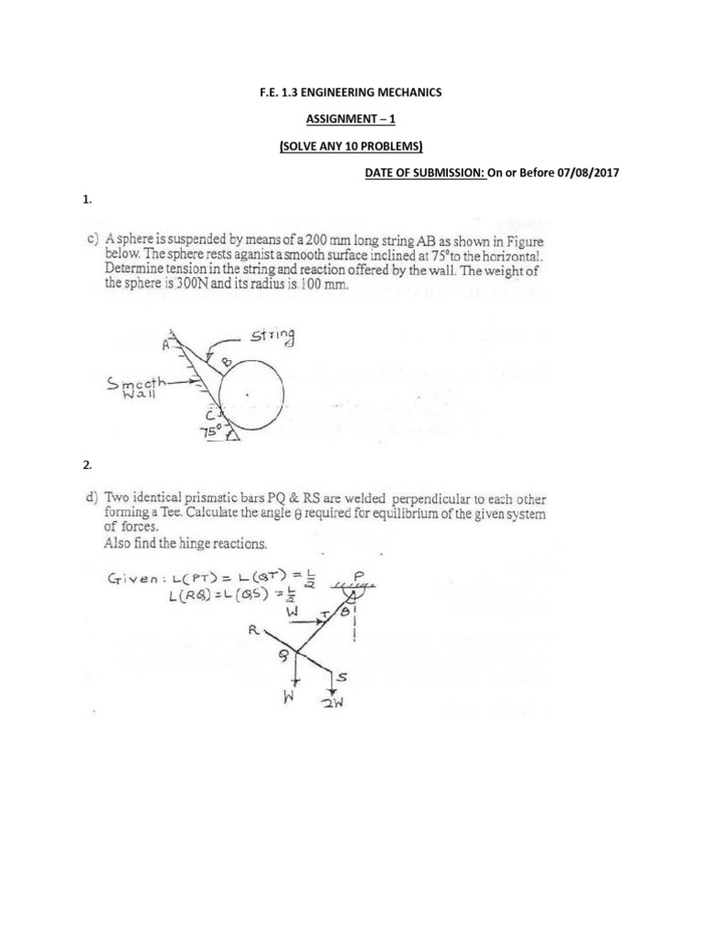 Diwali Engineering Mechanics Assignment | PDF