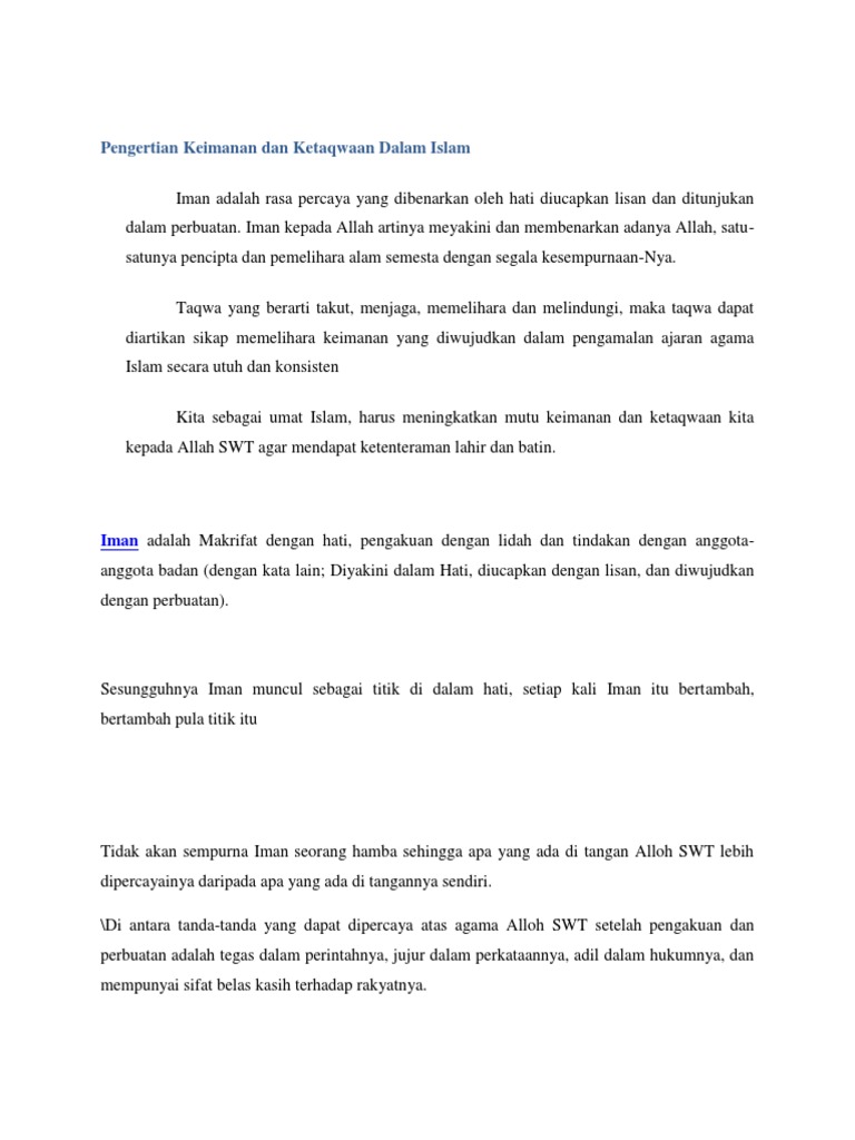 Pengertian Keimanan Dan Ketaqwaan Dalam Islam