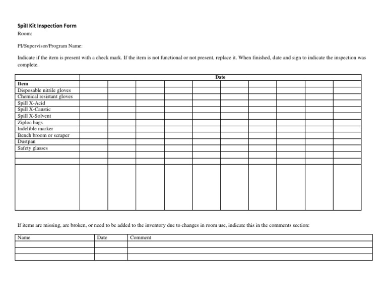 Spill Kit Inspection Form PDF