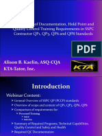 Comparison of Documentation, Hold Point and Quality Control Training Requirements in SSPC Contractor QP1, QP3, QP6 and QP8 Standards