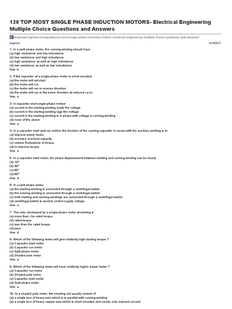 120 TOP MOST SINGLE PHASE INDUCTION MOTORS Electrical Engineering