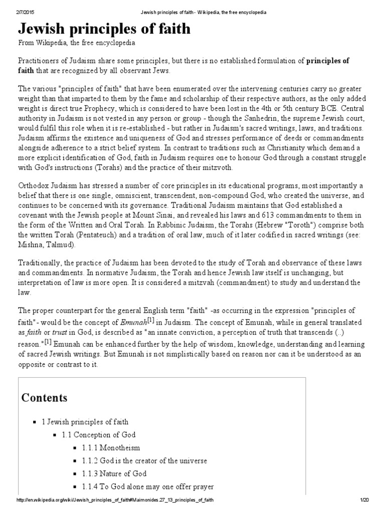 Jewish Principles Of Faith Wikipedia The Free Encyclopedia Pdf