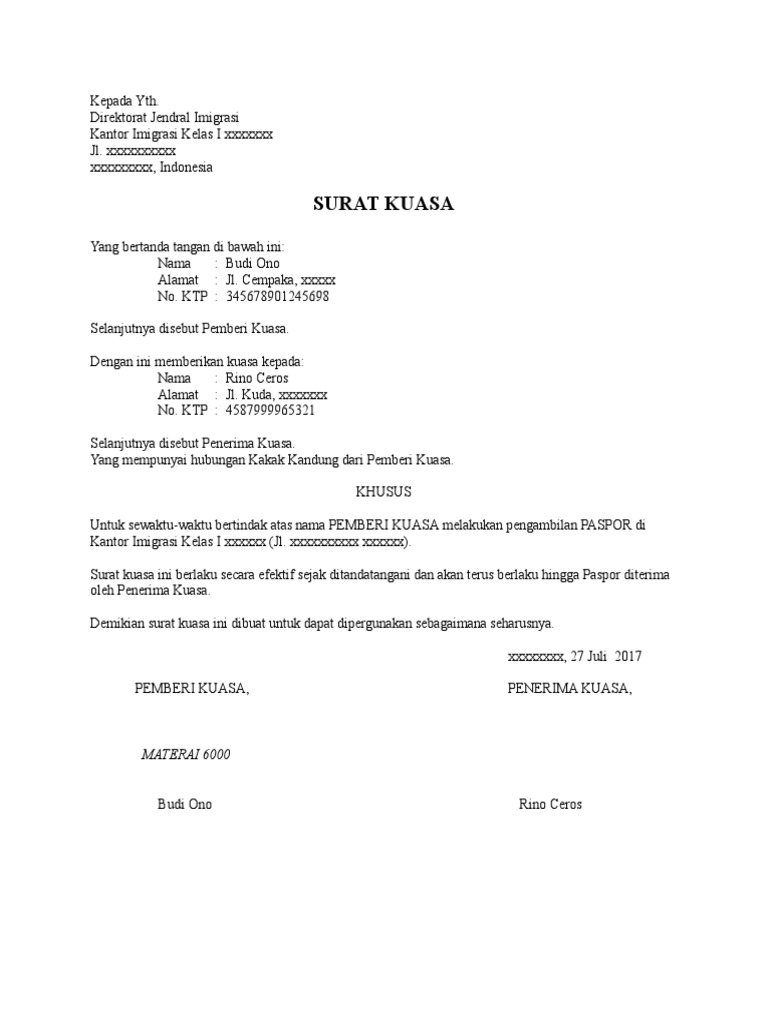 Surat Kuasa Pengambilan Paspor Di Imigrasi
