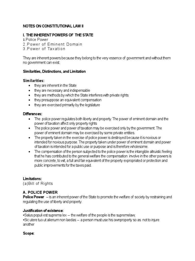 Consti Notes | PDF | Police Power (United States Constitutional Law ...