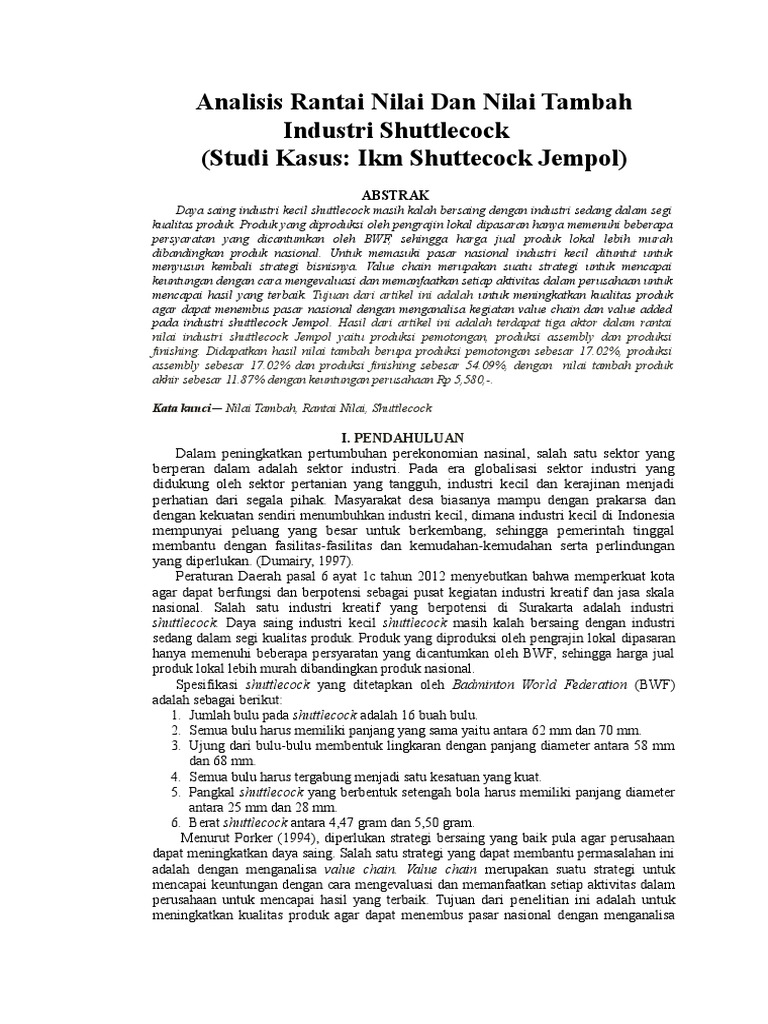 Rantai Nilai Industri Shuttlecock Jempol | PDF