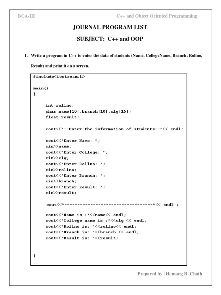 Journal Program (C++) | Subroutine | C++