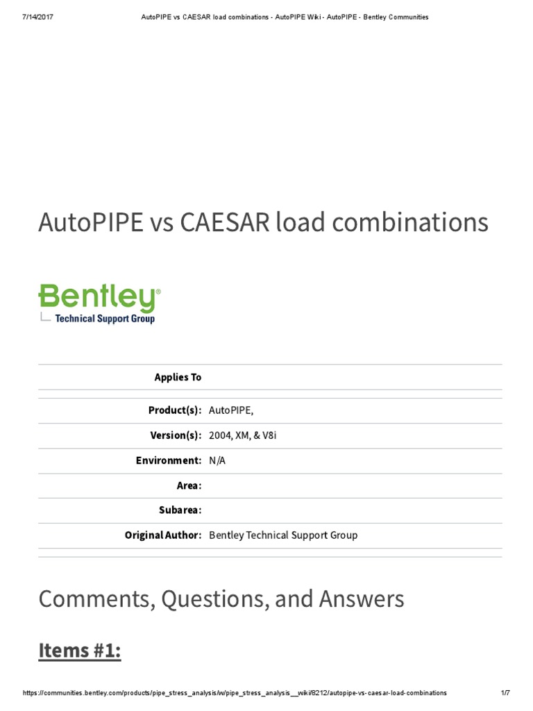 AutoPIPE Vs CAESAR Load Combinations PDF System Wiki