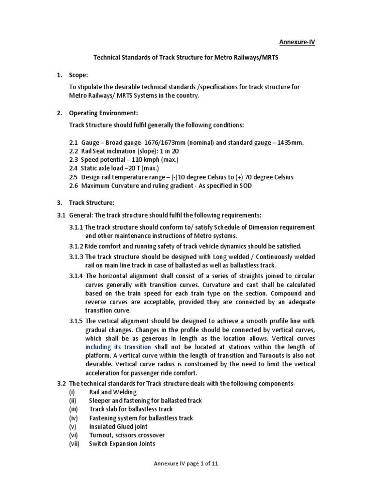 Metro Rail Track Structure Standards | PDF | Track (Rail Transport ...