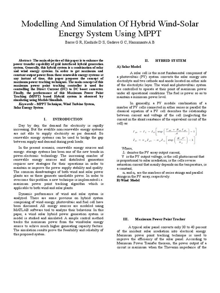 Modelling and Simulation of Hybrid Wind System | PDF | Photovoltaics ...