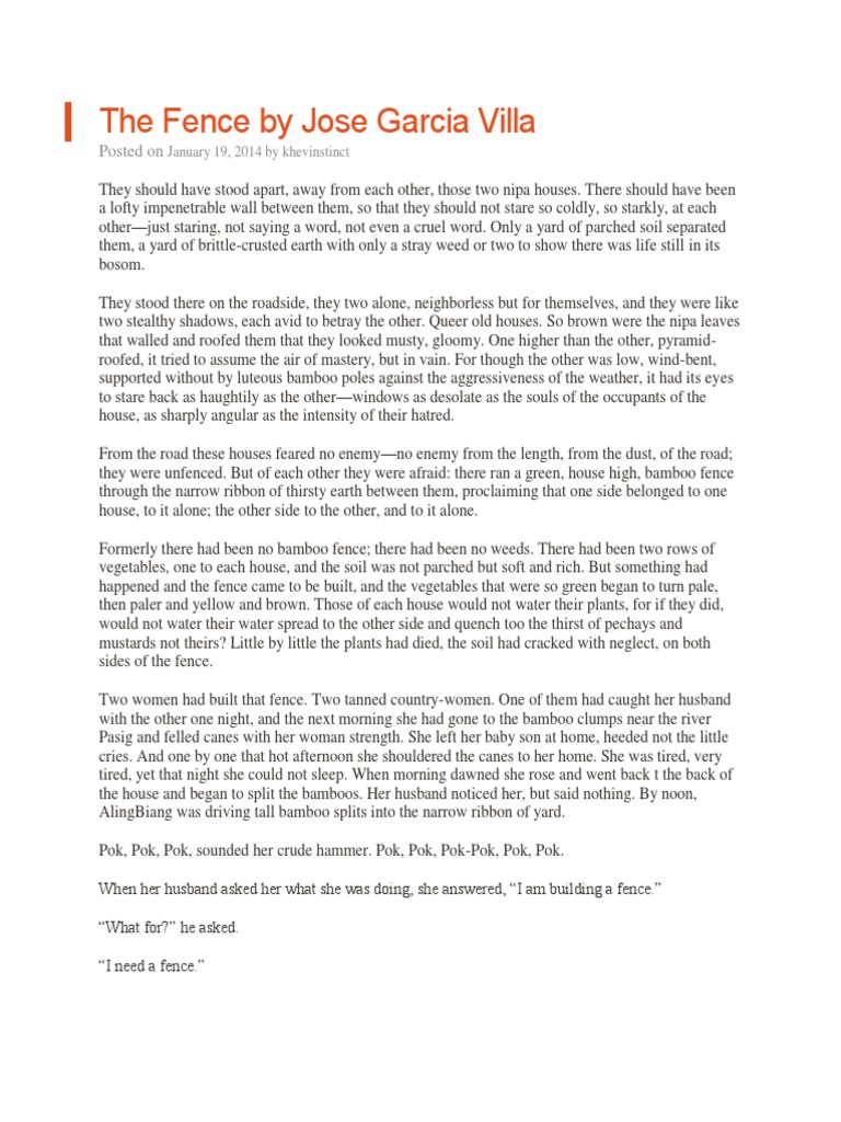 The Fence by Jose Garcia Villa Posted On PDF