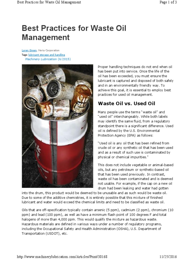 Best Practices for Waste Oil Management Hazardous Waste Petroleum