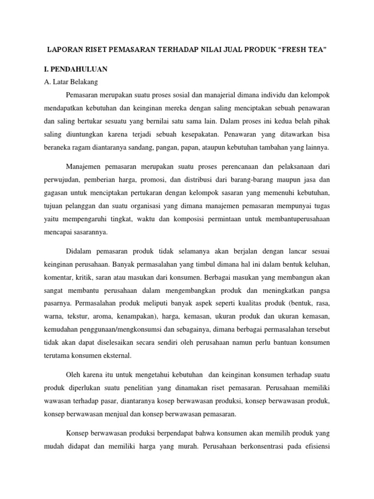Laporan Riset Pemasaran Terhadap Nilai Jual Produk