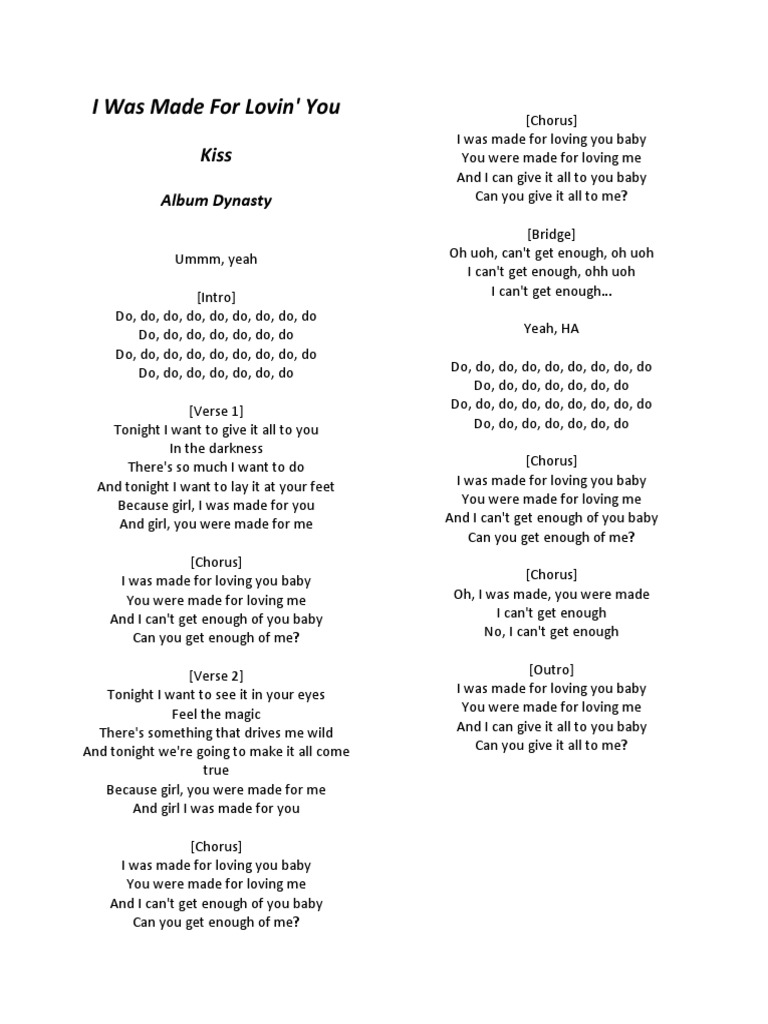 I Was Made for Lovin You LYRICS Song Structure Songs