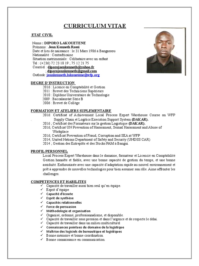 CV Lakouetene Kenneth Log | PDF | Programme alimentaire mondial ...