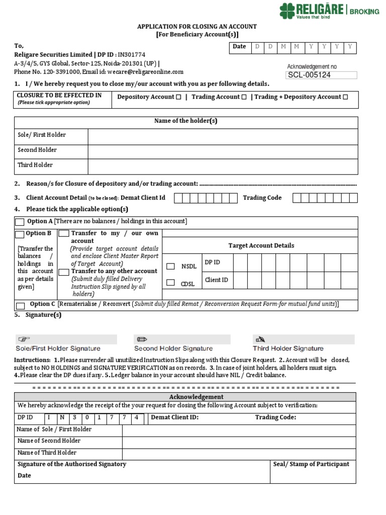 Close Your Religare Demat Account Online | PDF | Securities (Finance ...