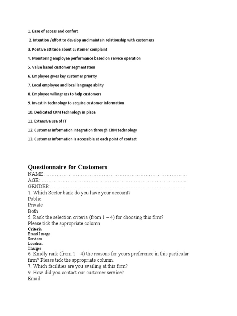 Crm Questionnaire | Customer Relationship Management ...